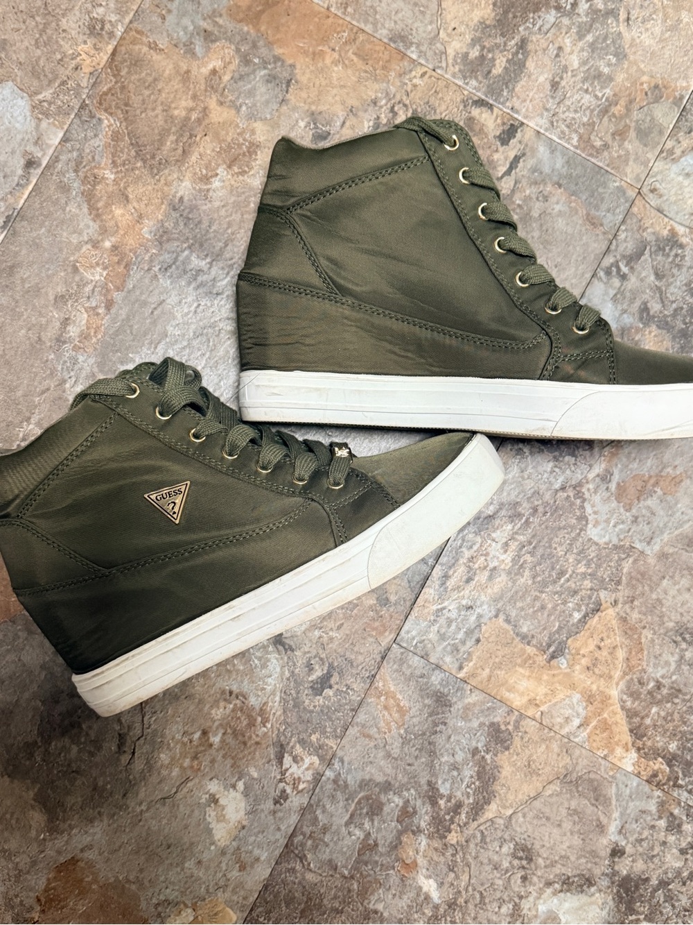 GUESS Olive Green High-Top Wedge Sneakers with White Sole